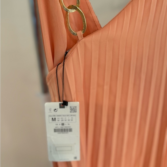 NWT ZARA PEACH PLEATED MAXI DRESS WITH GOLD STRAP DETAIL - Picture 7 of 7